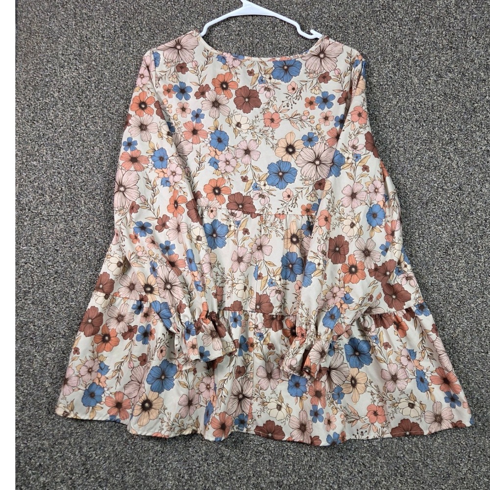 Emery Rose Floral Tunic Women Size M Multicolor Tiered Boho Long Sleeve Top - Picture 2 of 8